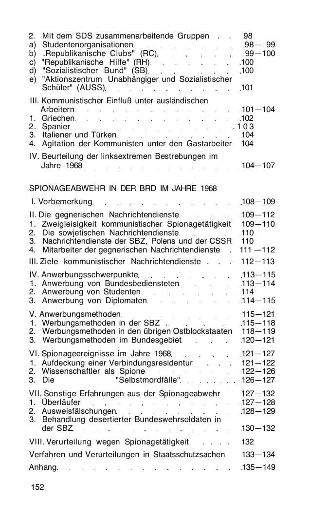 Seite 153 des Verfassungsschutzbericht 1968 Bund