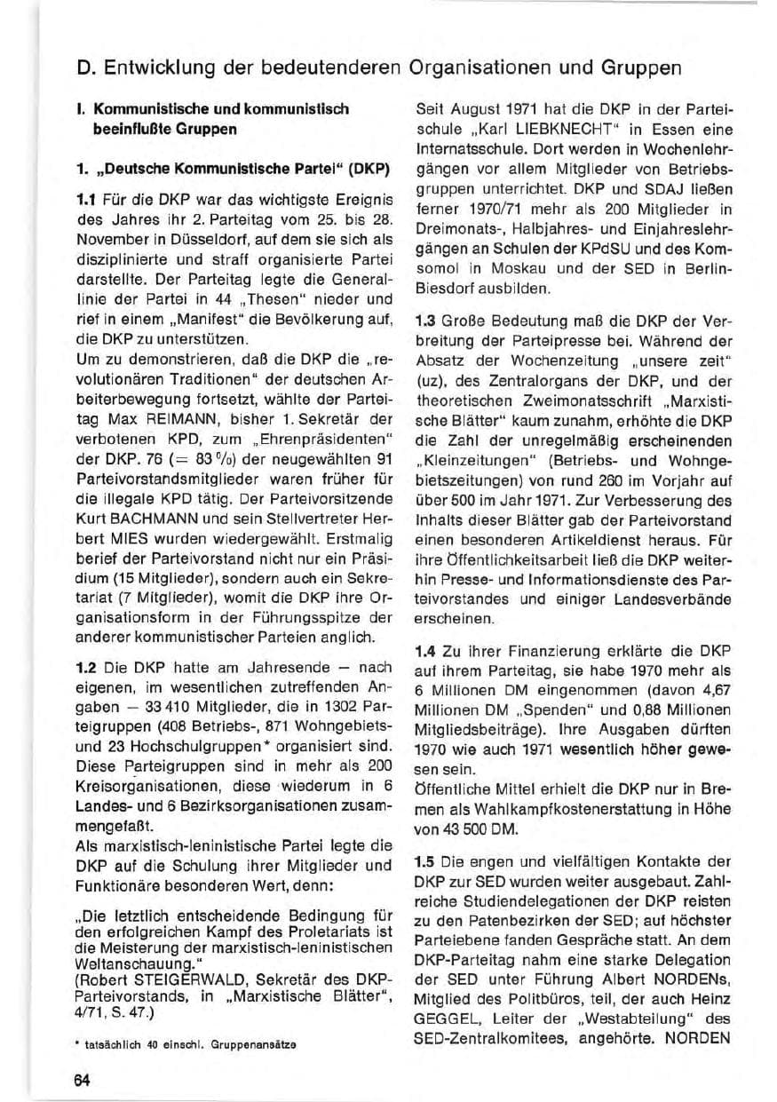 Seite 64 des Verfassungsschutzbericht 1971 Bund