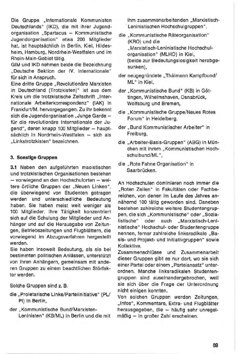 Seite 69 des Verfassungsschutzbericht 1971 Bund