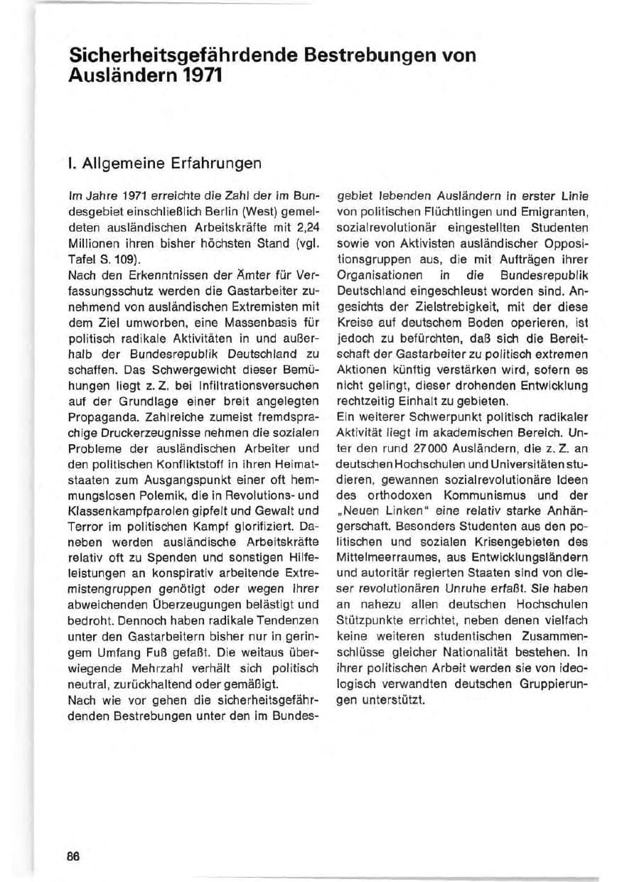 Seite 86 des Verfassungsschutzbericht 1971 Bund