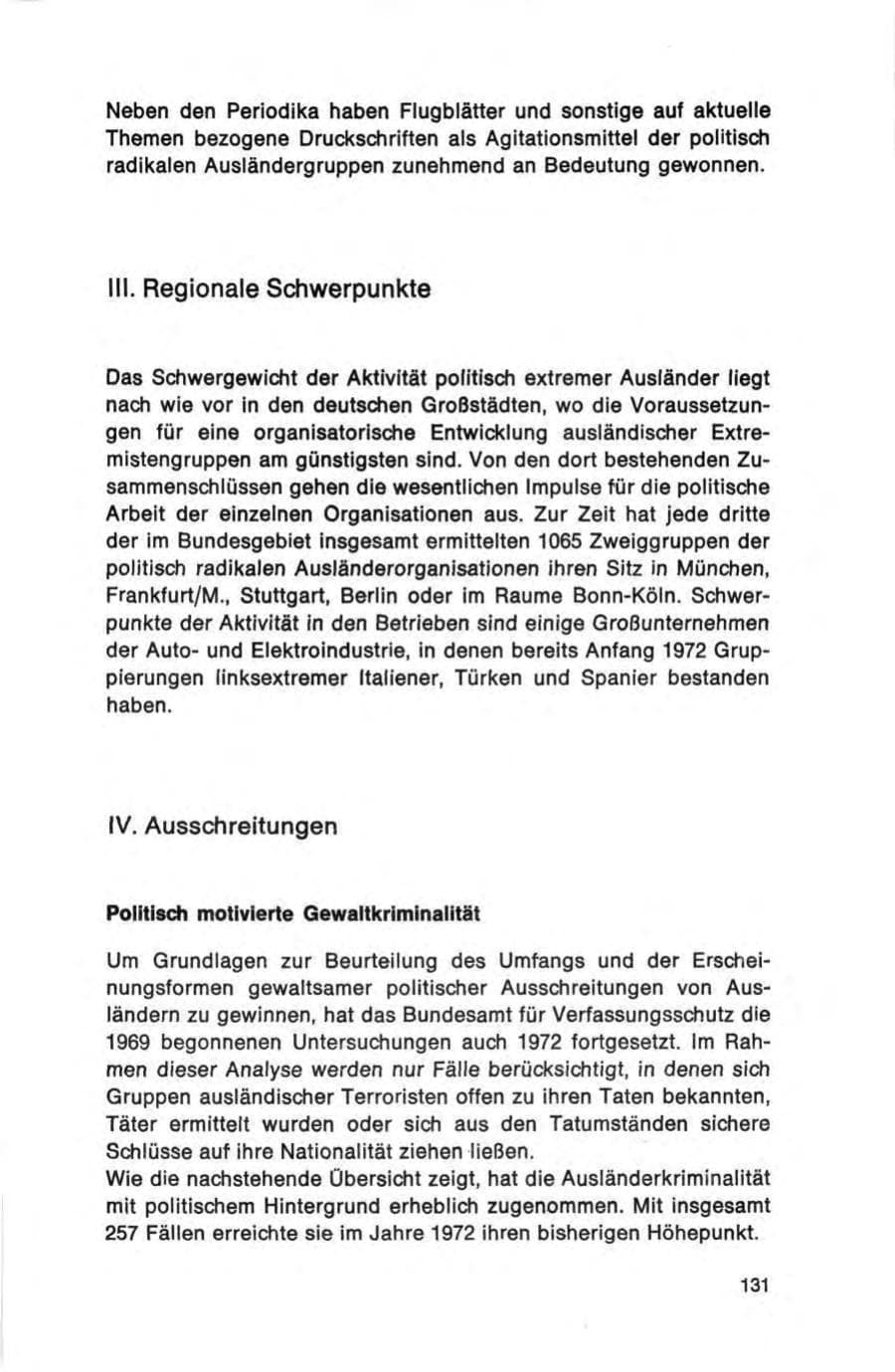 Seite 131 des Verfassungsschutzbericht 1972 Bund