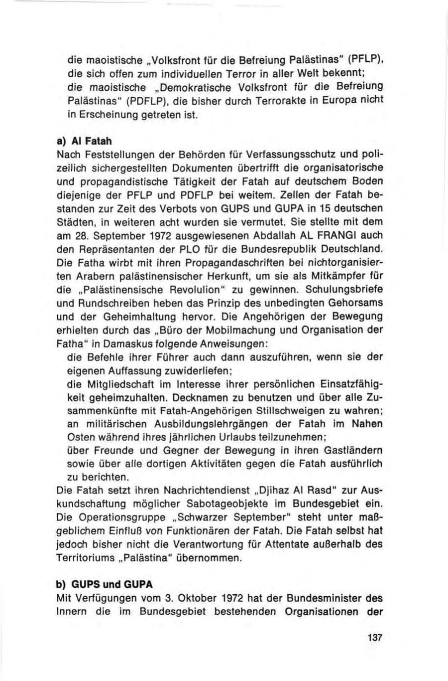 Seite 137 des Verfassungsschutzbericht 1972 Bund