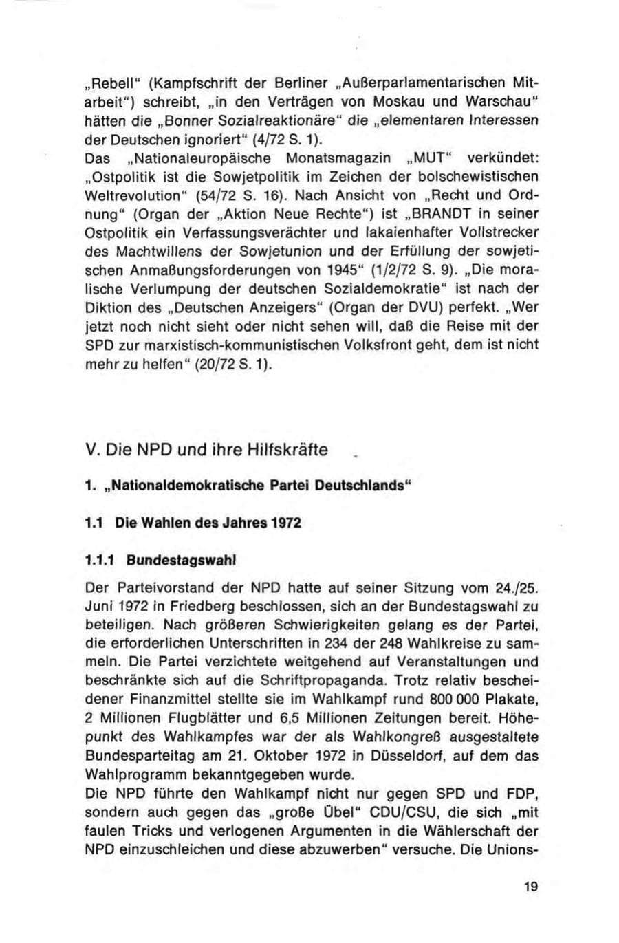 Seite 19 des Verfassungsschutzbericht 1972 Bund