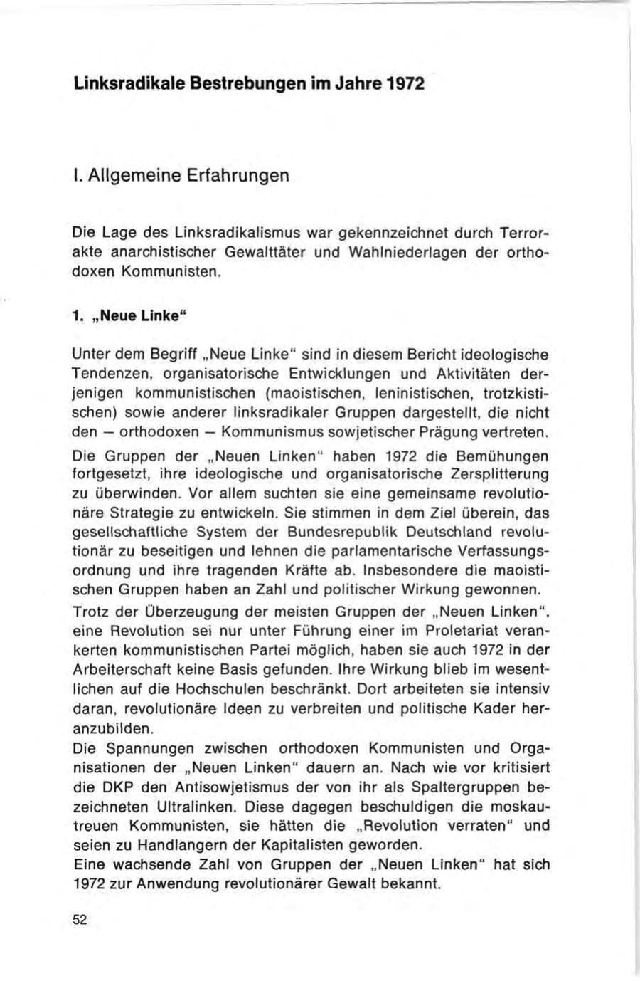 Seite 52 des Verfassungsschutzbericht 1972 Bund