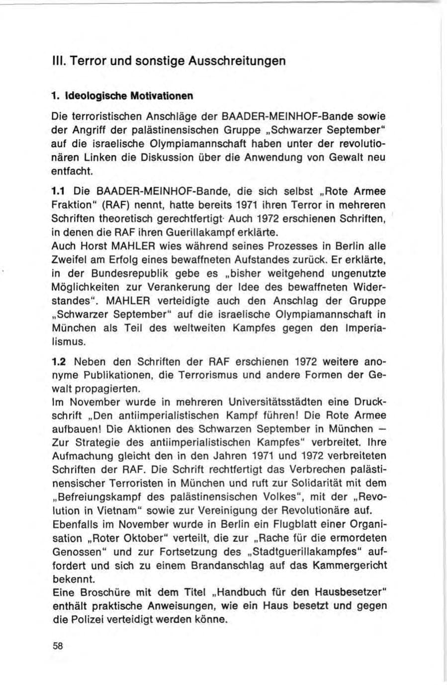 Seite 58 des Verfassungsschutzbericht 1972 Bund