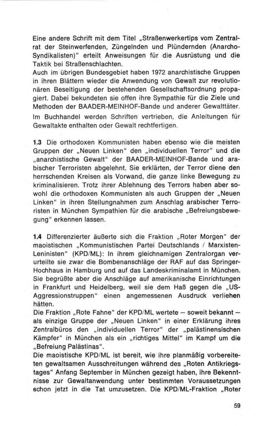 Seite 59 des Verfassungsschutzbericht 1972 Bund