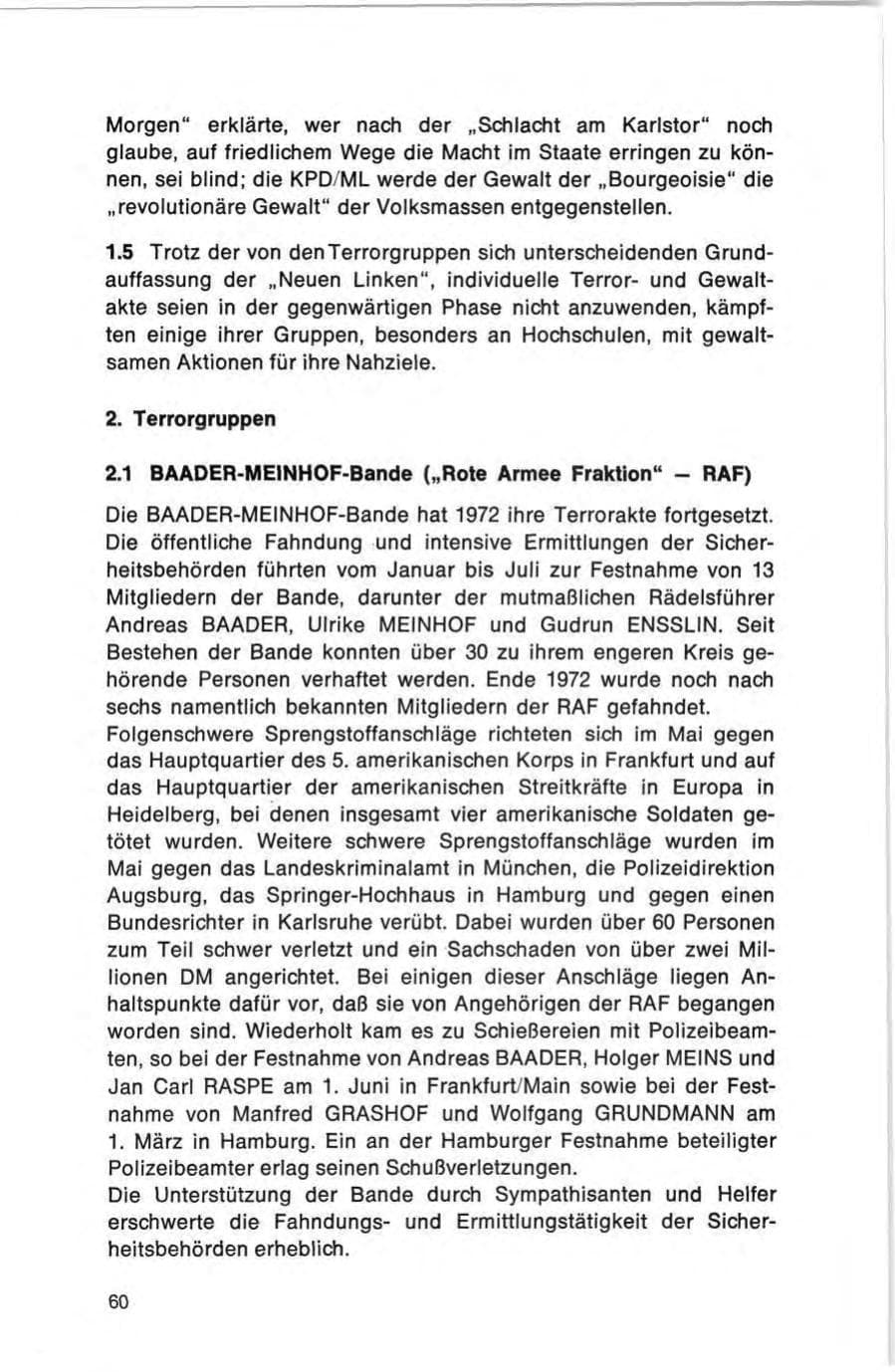 Seite 60 des Verfassungsschutzbericht 1972 Bund