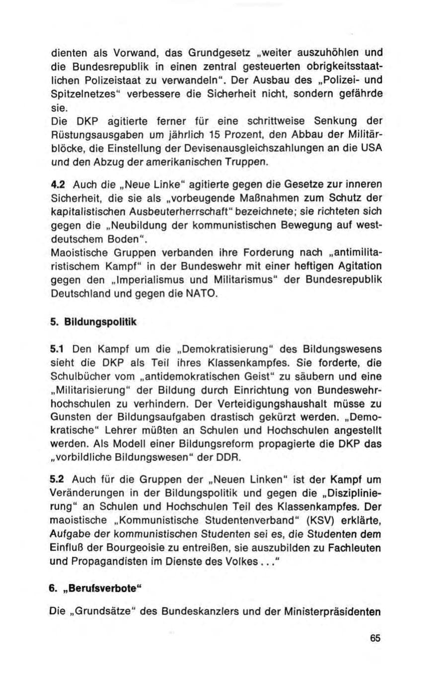 Seite 65 des Verfassungsschutzbericht 1972 Bund
