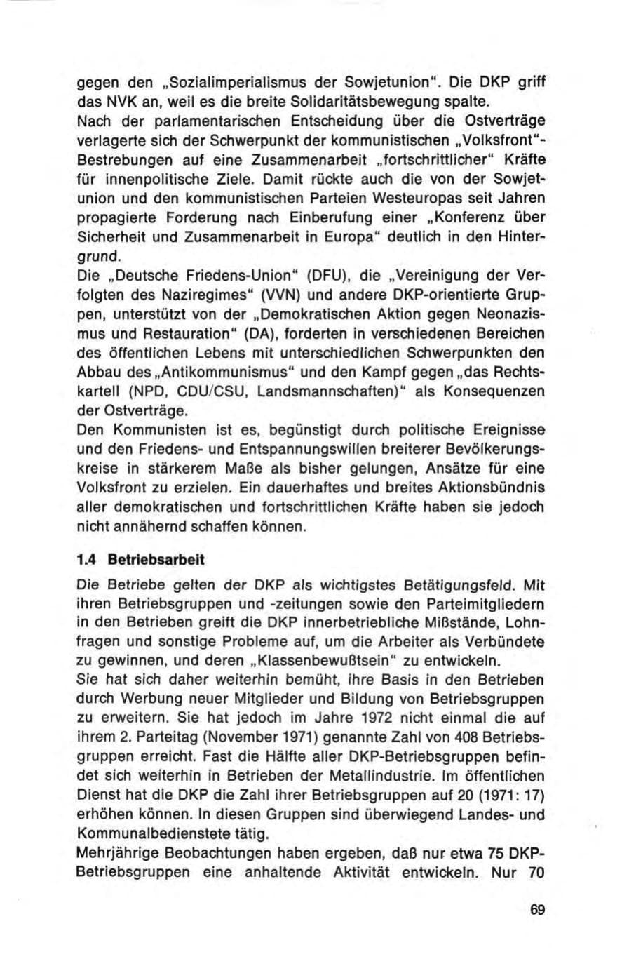 Seite 69 des Verfassungsschutzbericht 1972 Bund