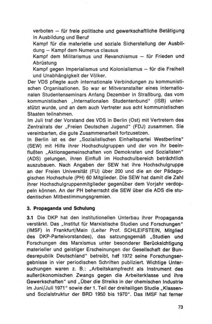 Seite 73 des Verfassungsschutzbericht 1972 Bund