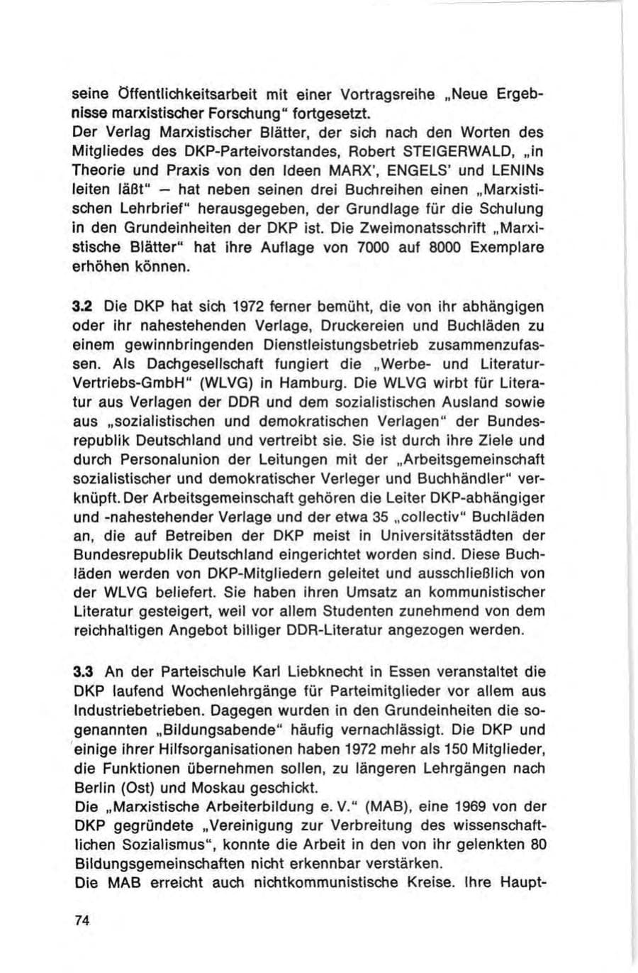 Seite 74 des Verfassungsschutzbericht 1972 Bund