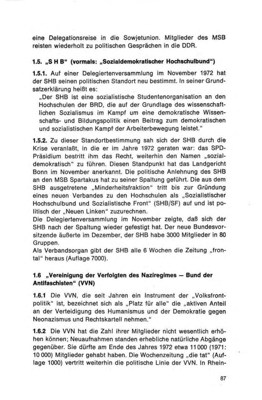 Seite 87 des Verfassungsschutzbericht 1972 Bund