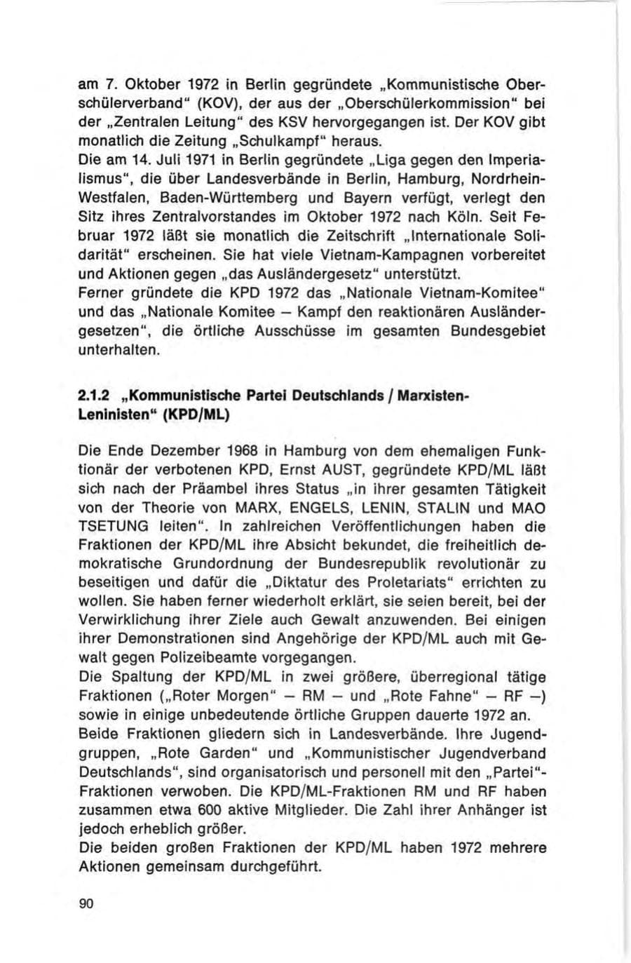 Seite 90 des Verfassungsschutzbericht 1972 Bund