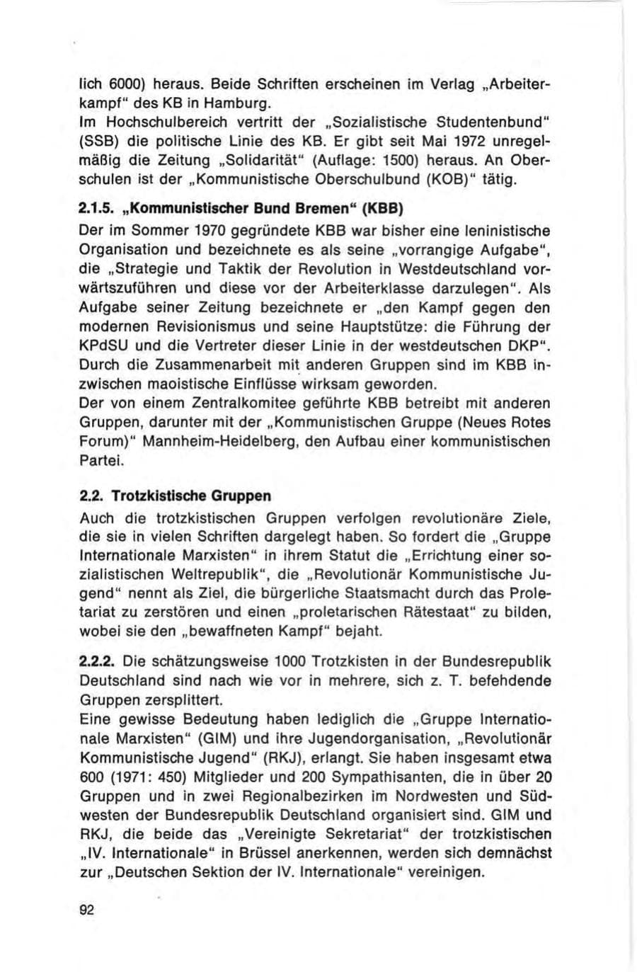 Seite 92 des Verfassungsschutzbericht 1972 Bund