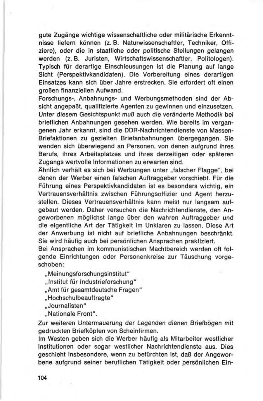 Seite 104 des Verfassungsschutzbericht 1973 Bund
