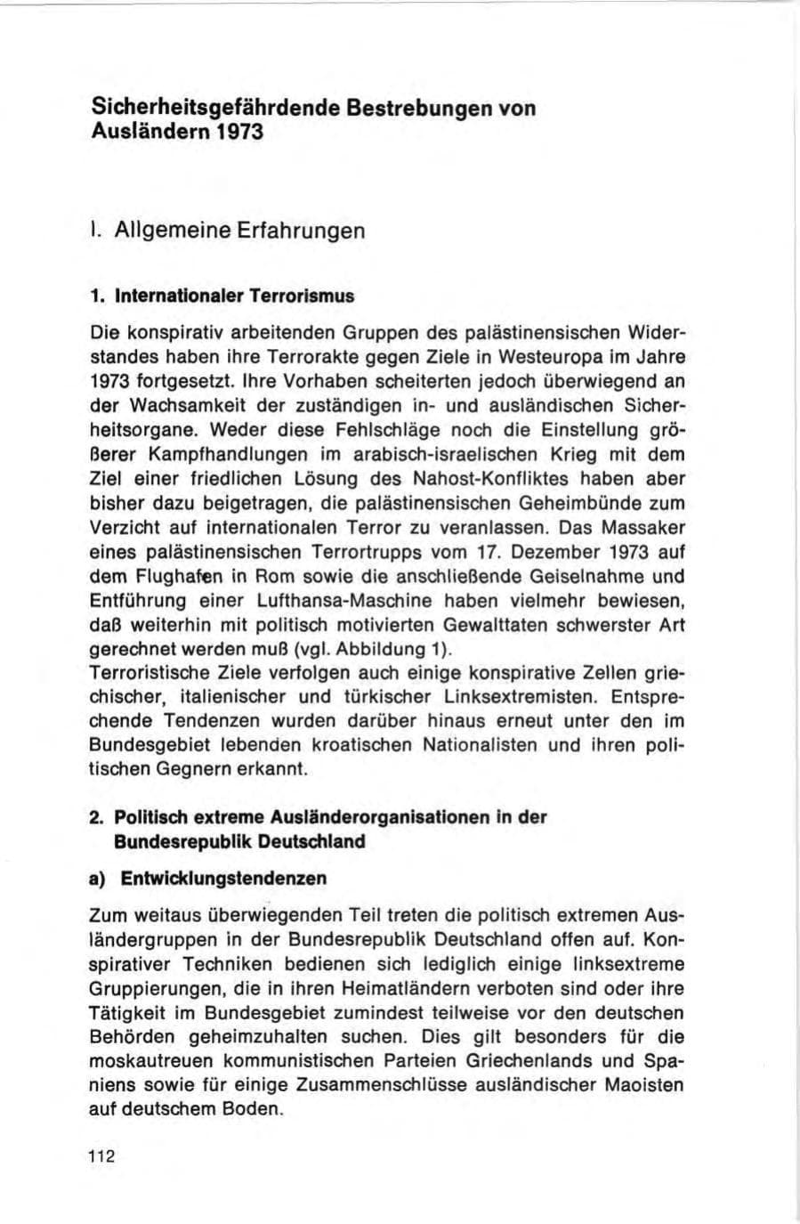 Seite 112 des Verfassungsschutzbericht 1973 Bund