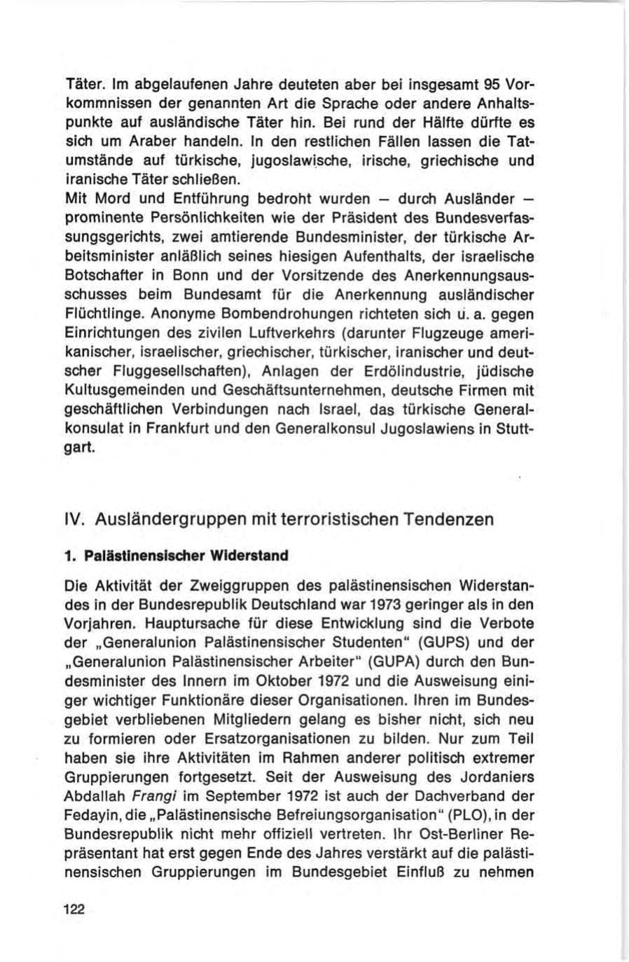 Seite 122 des Verfassungsschutzbericht 1973 Bund