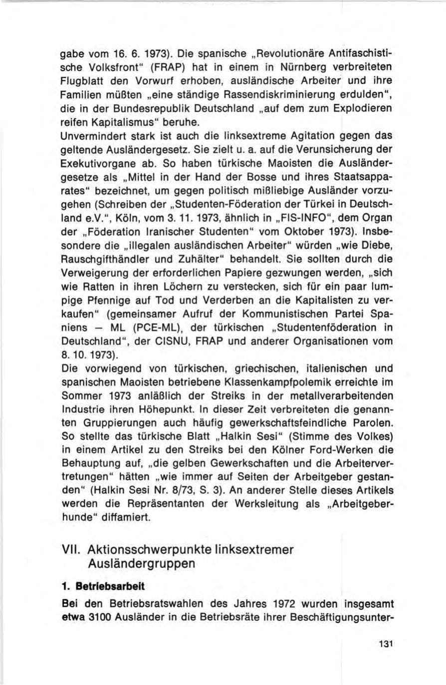 Seite 131 des Verfassungsschutzbericht 1973 Bund