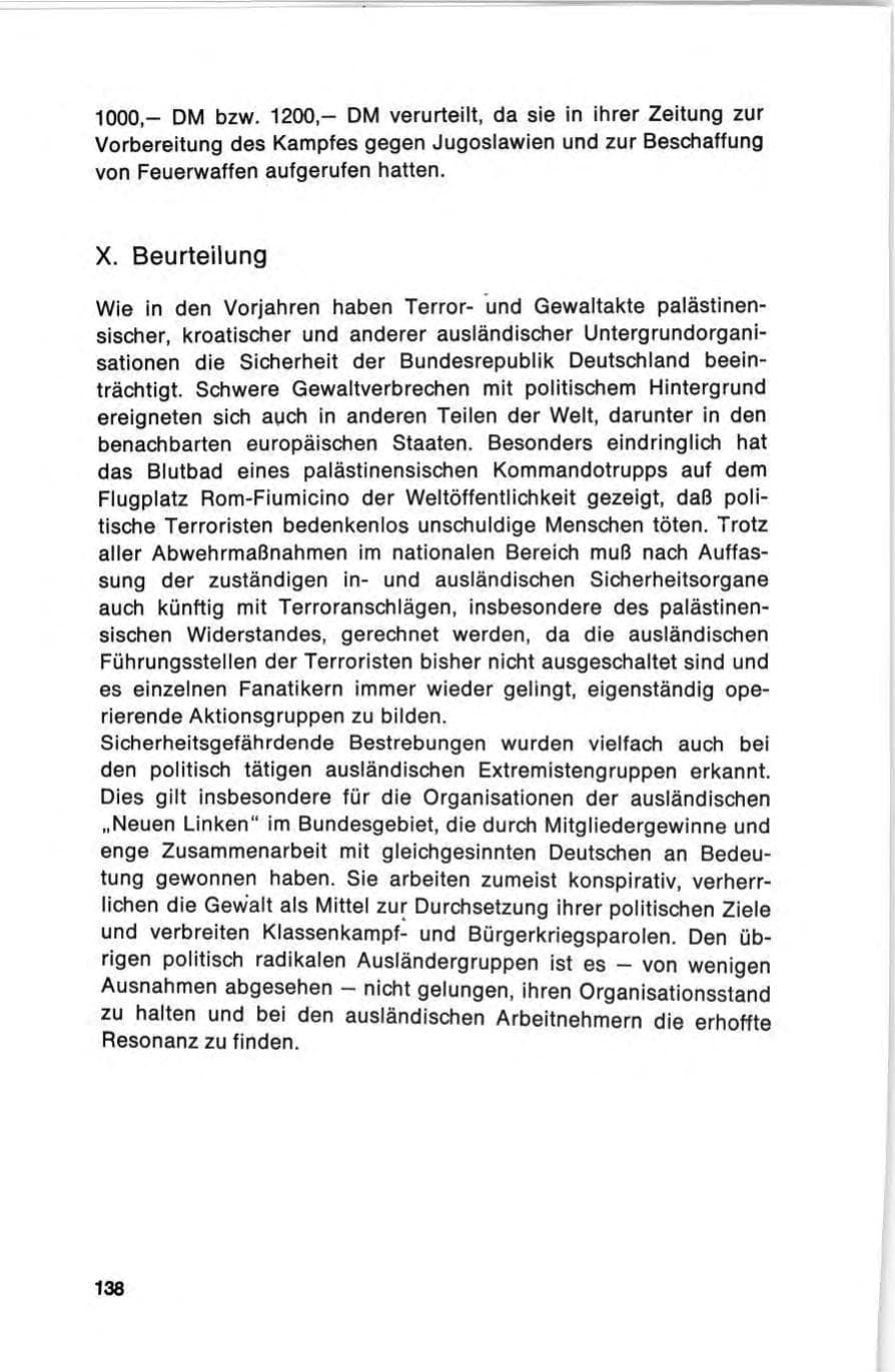 Seite 138 des Verfassungsschutzbericht 1973 Bund