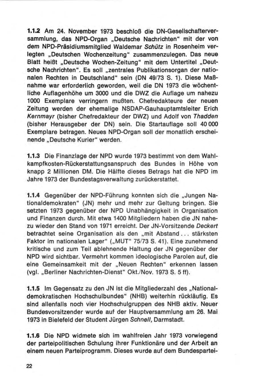 Seite 22 des Verfassungsschutzbericht 1973 Bund
