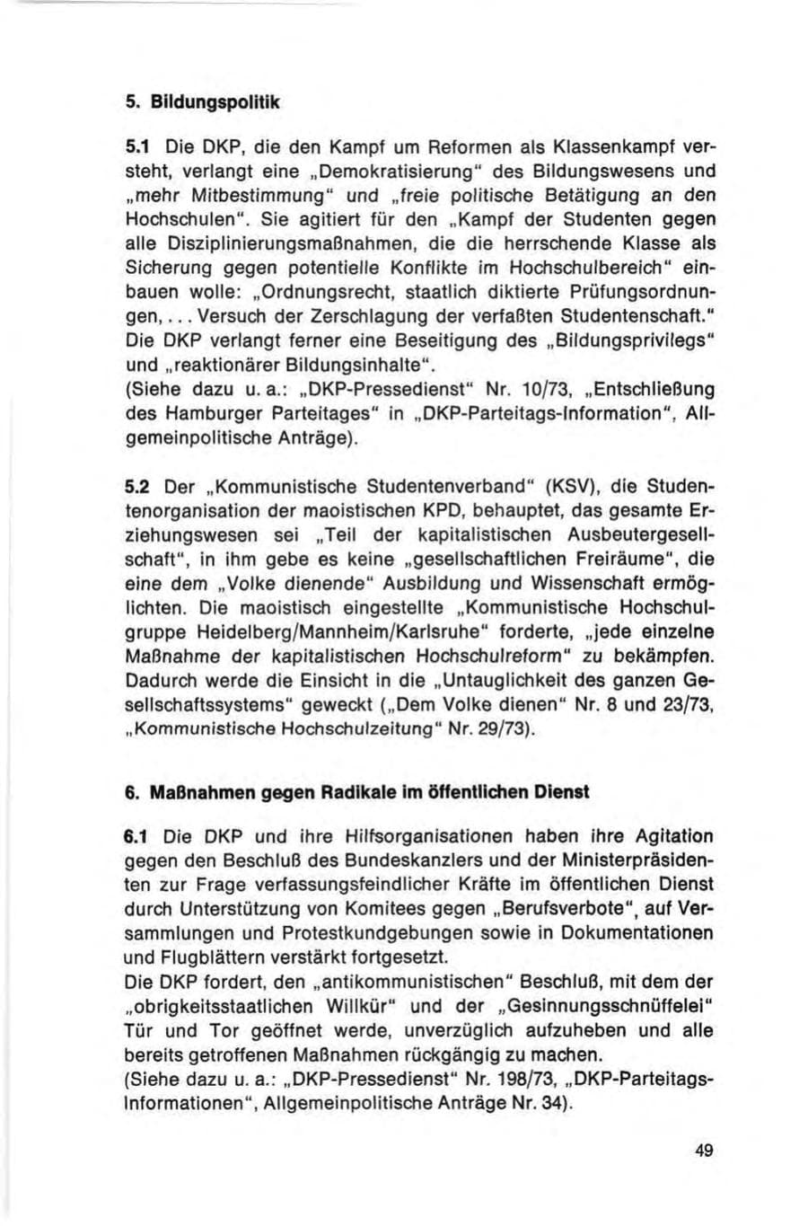 Seite 49 des Verfassungsschutzbericht 1973 Bund