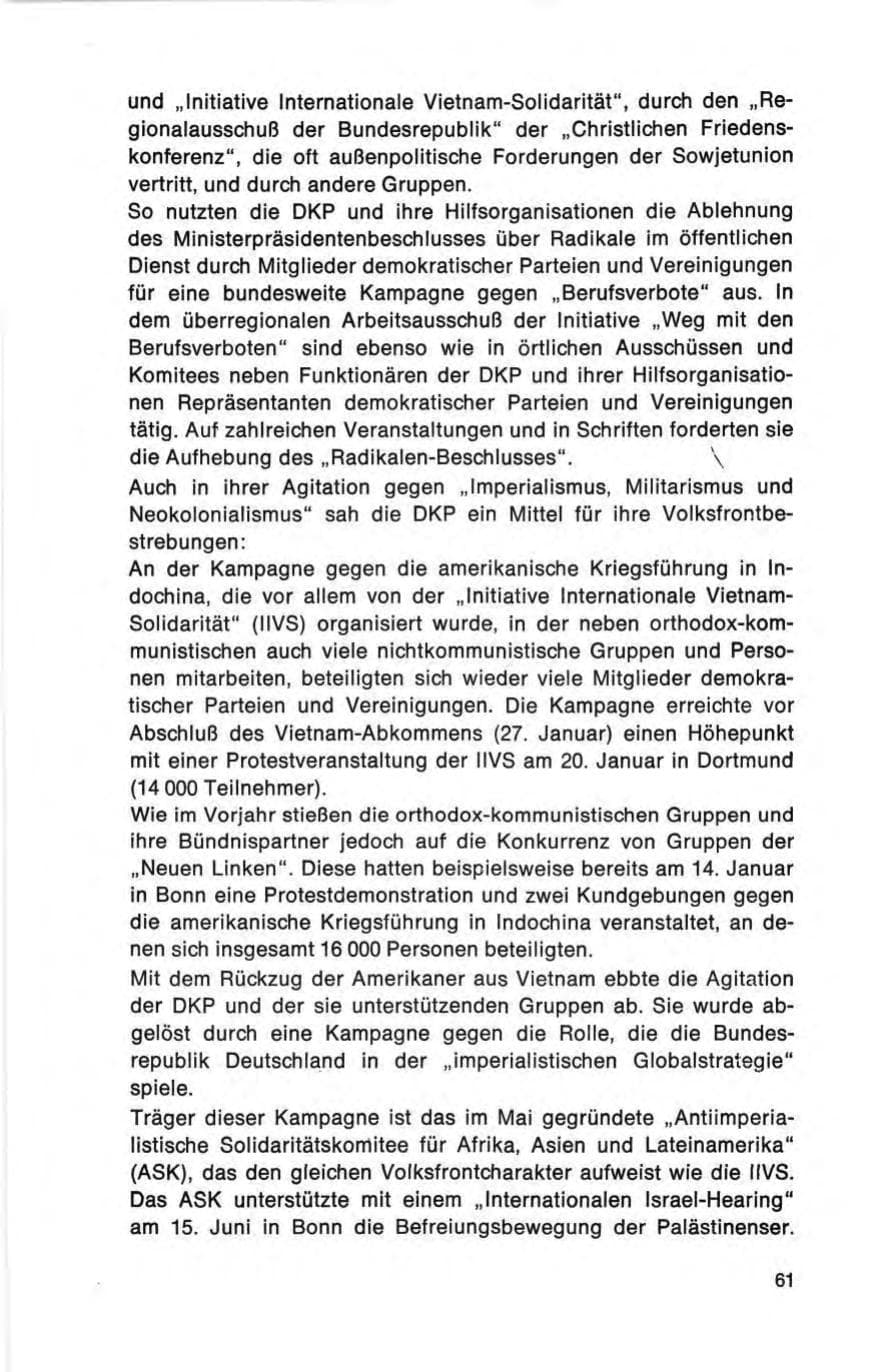 Seite 61 des Verfassungsschutzbericht 1973 Bund