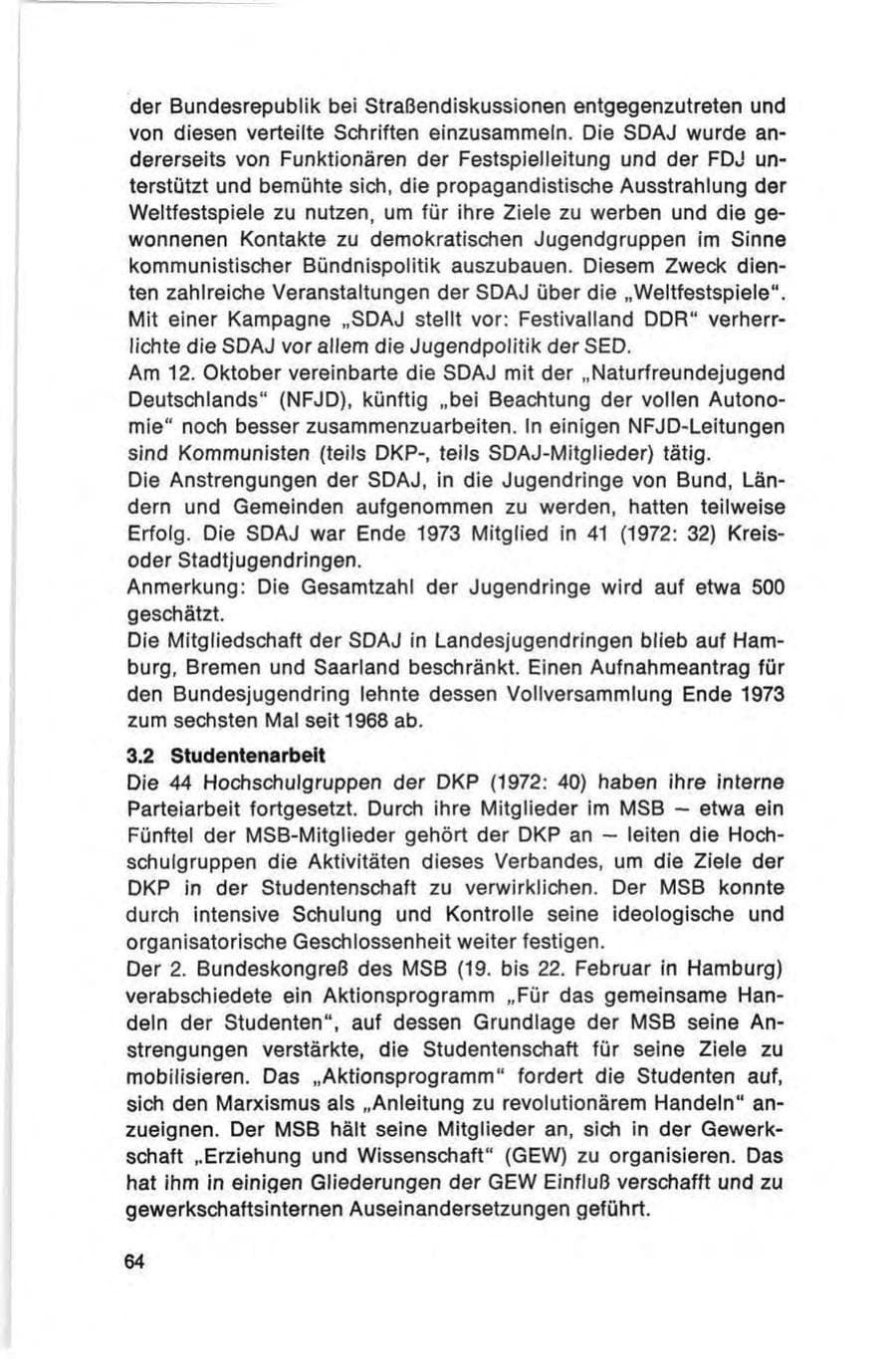 Seite 64 des Verfassungsschutzbericht 1973 Bund