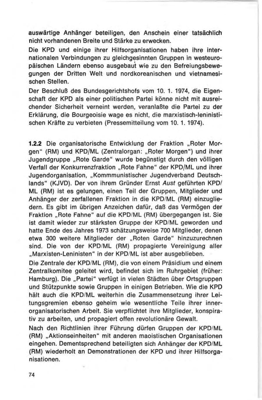 Seite 74 des Verfassungsschutzbericht 1973 Bund