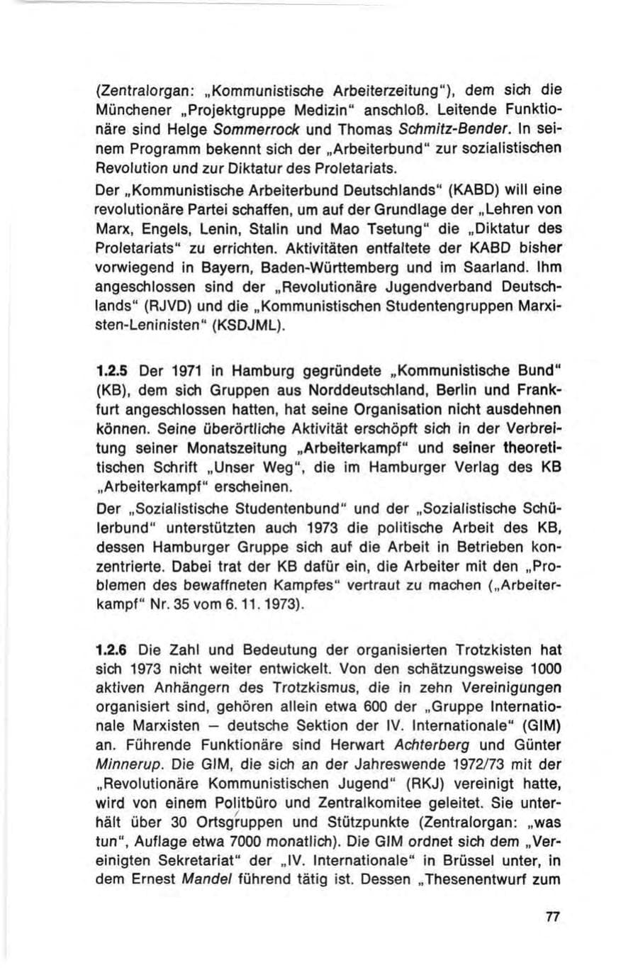 Seite 77 des Verfassungsschutzbericht 1973 Bund