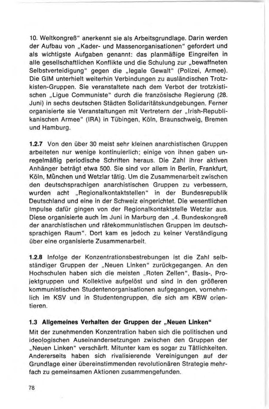 Seite 78 des Verfassungsschutzbericht 1973 Bund
