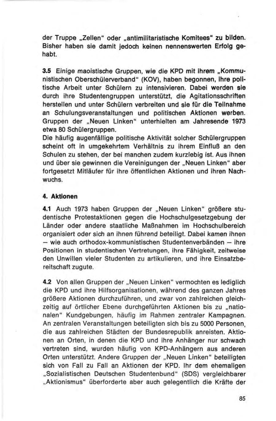 Seite 85 des Verfassungsschutzbericht 1973 Bund