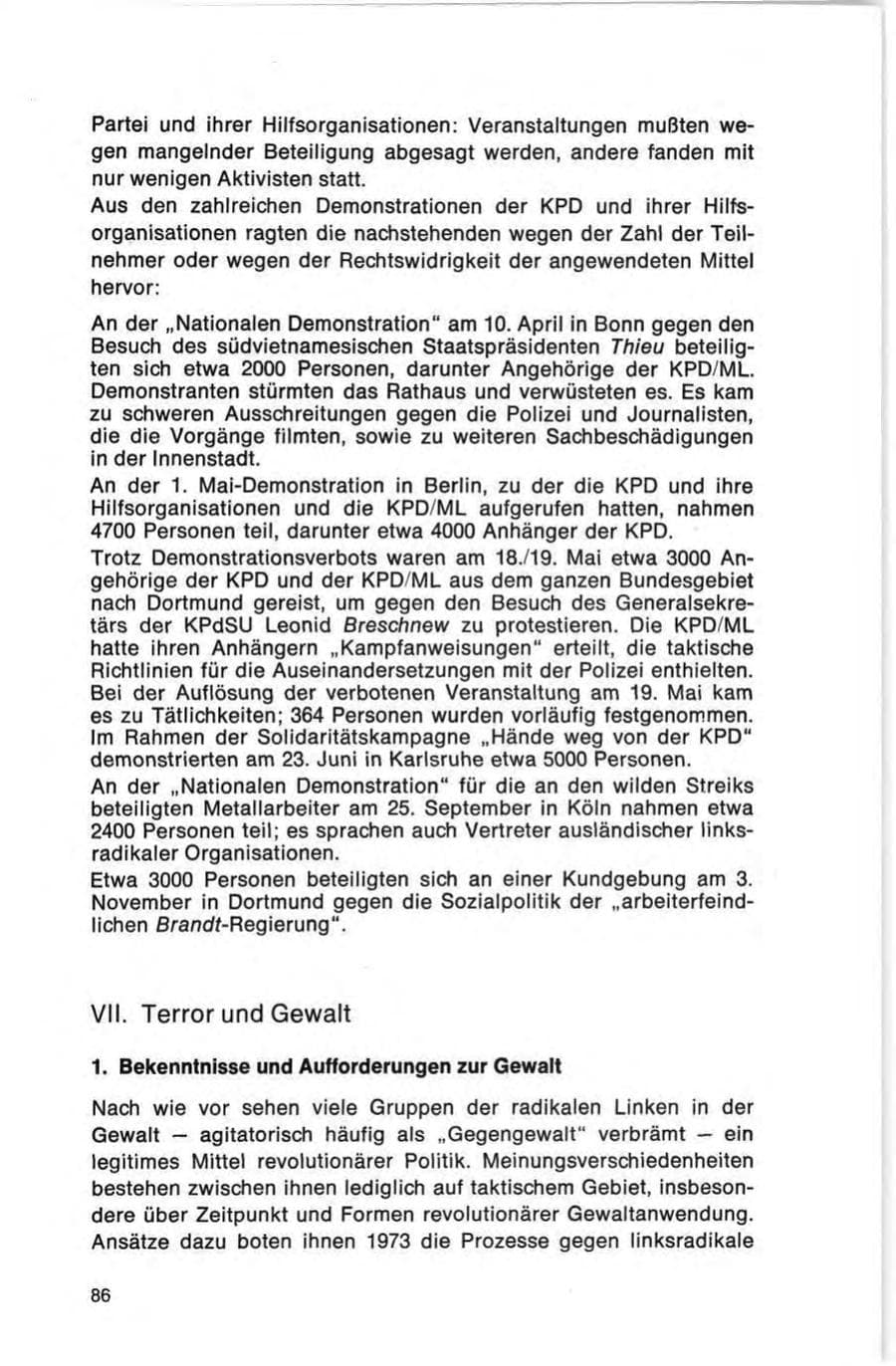 Seite 86 des Verfassungsschutzbericht 1973 Bund