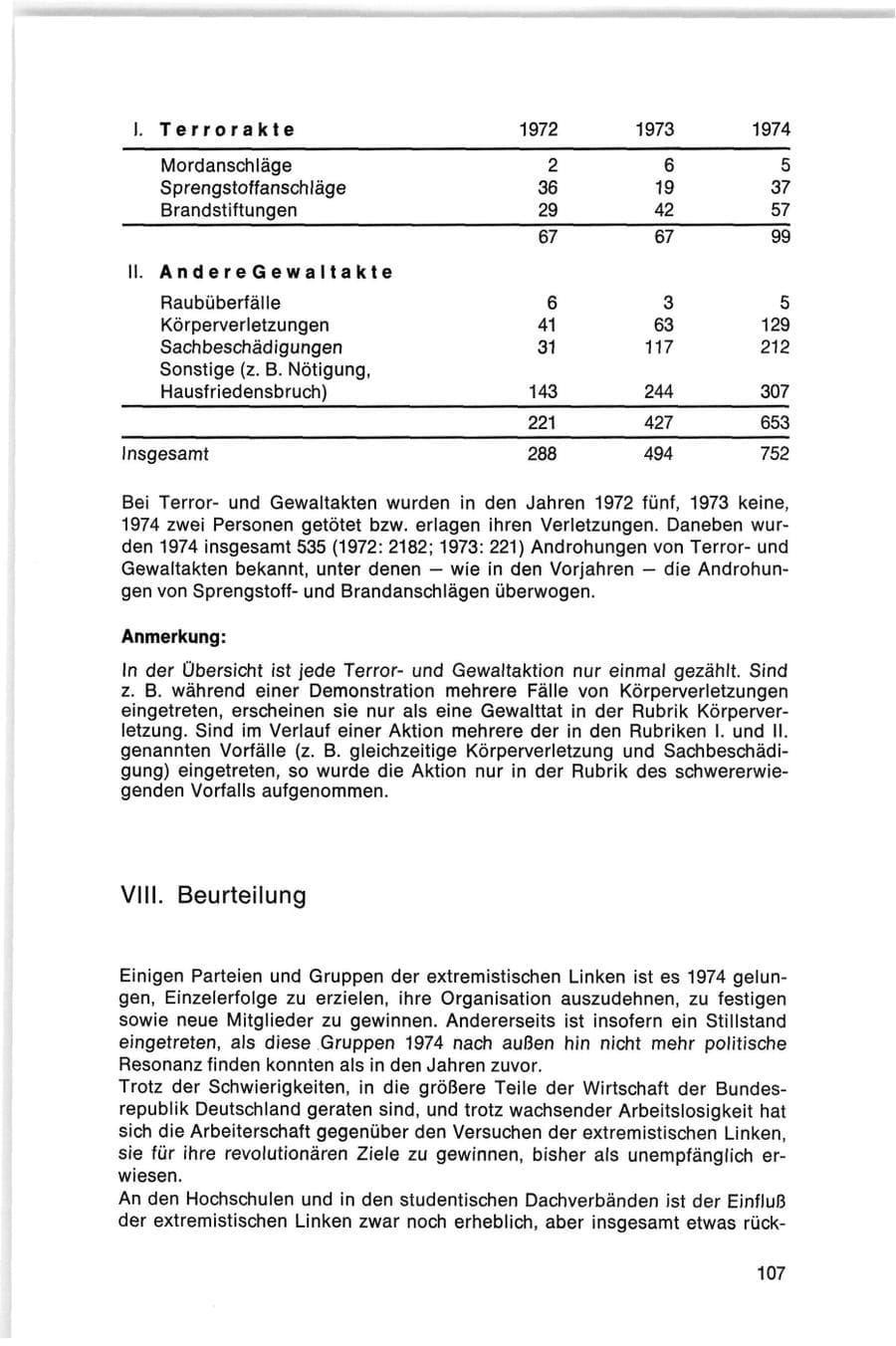 Seite 107 des Verfassungsschutzbericht 1974 Bund