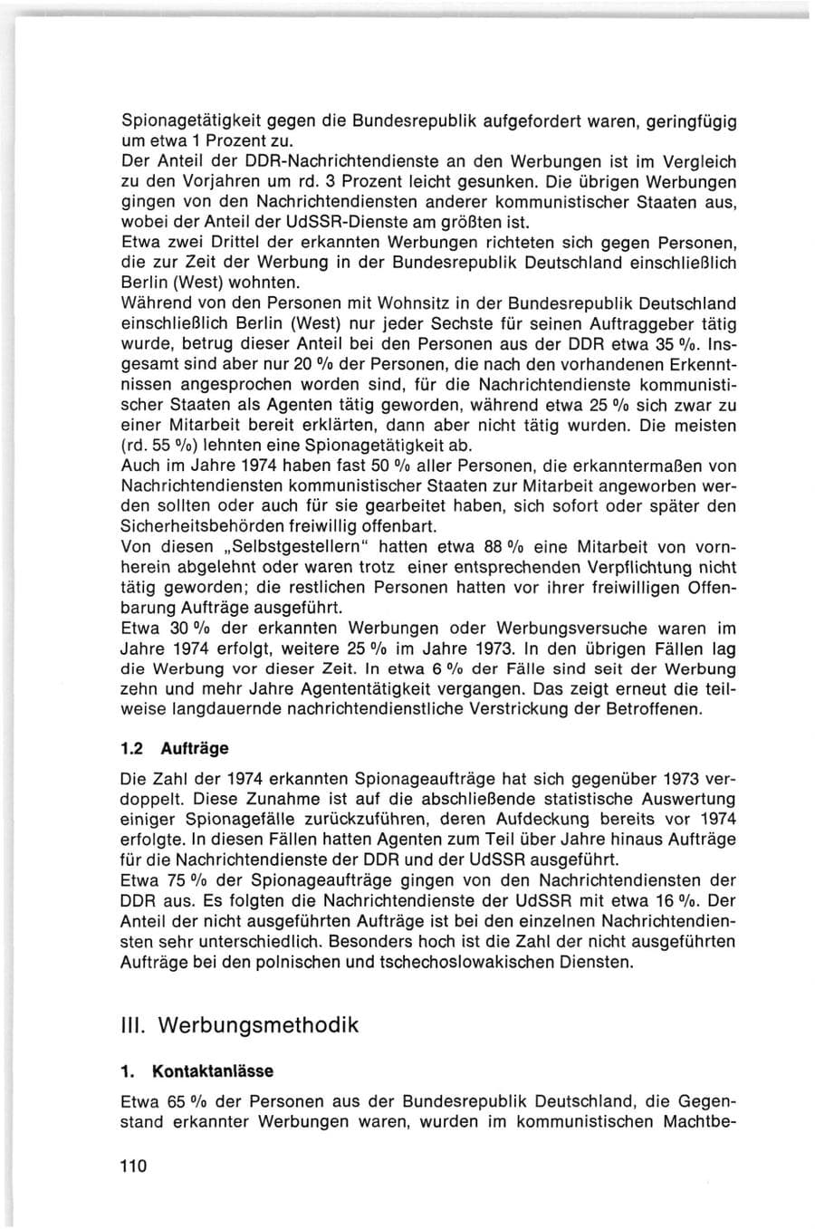 Seite 110 des Verfassungsschutzbericht 1974 Bund