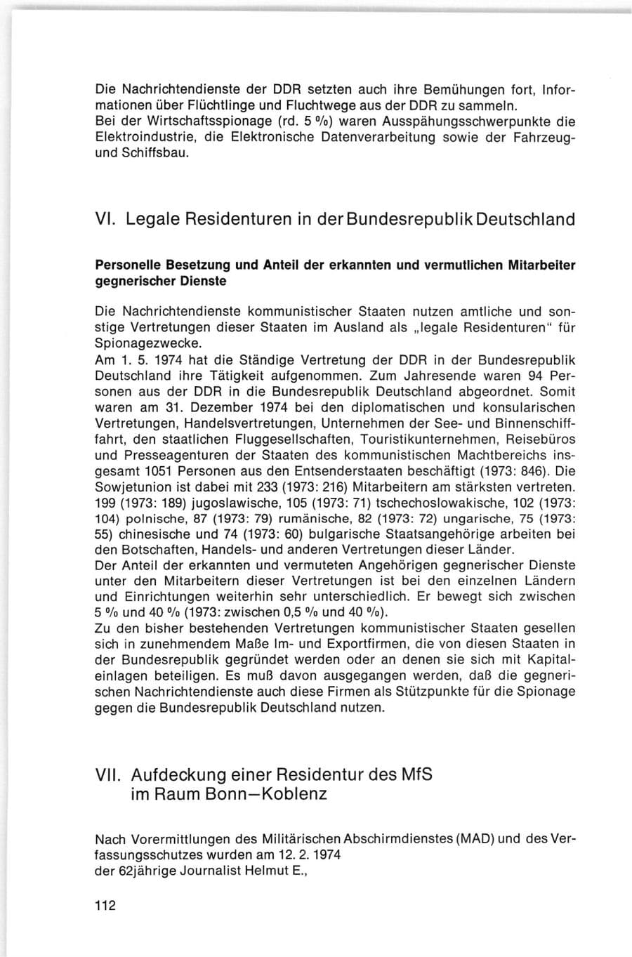 Seite 112 des Verfassungsschutzbericht 1974 Bund
