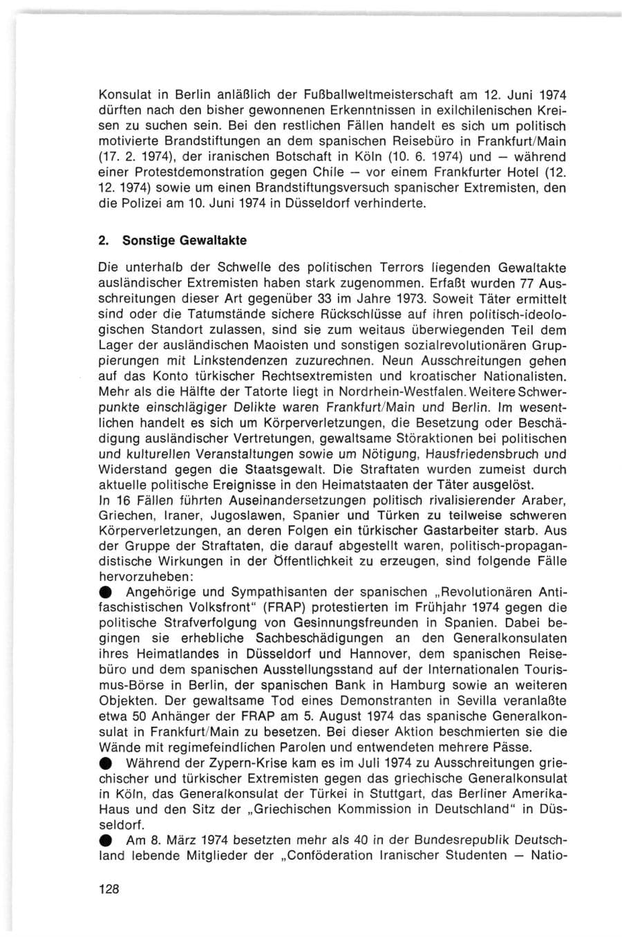 Seite 128 des Verfassungsschutzbericht 1974 Bund