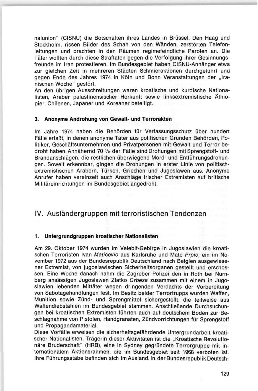 Seite 129 des Verfassungsschutzbericht 1974 Bund
