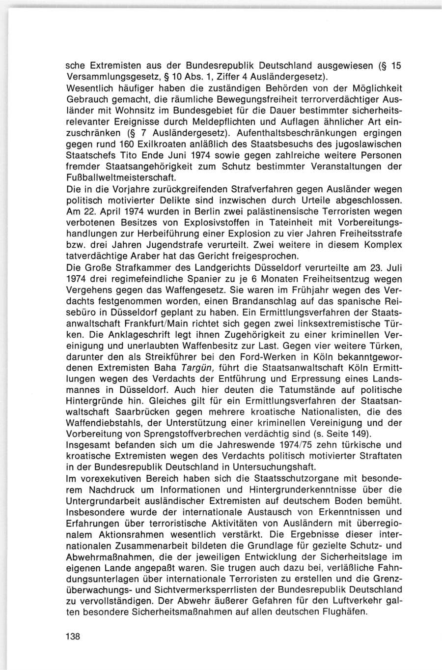 Seite 138 des Verfassungsschutzbericht 1974 Bund