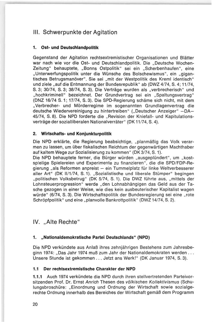Seite 20 des Verfassungsschutzbericht 1974 Bund