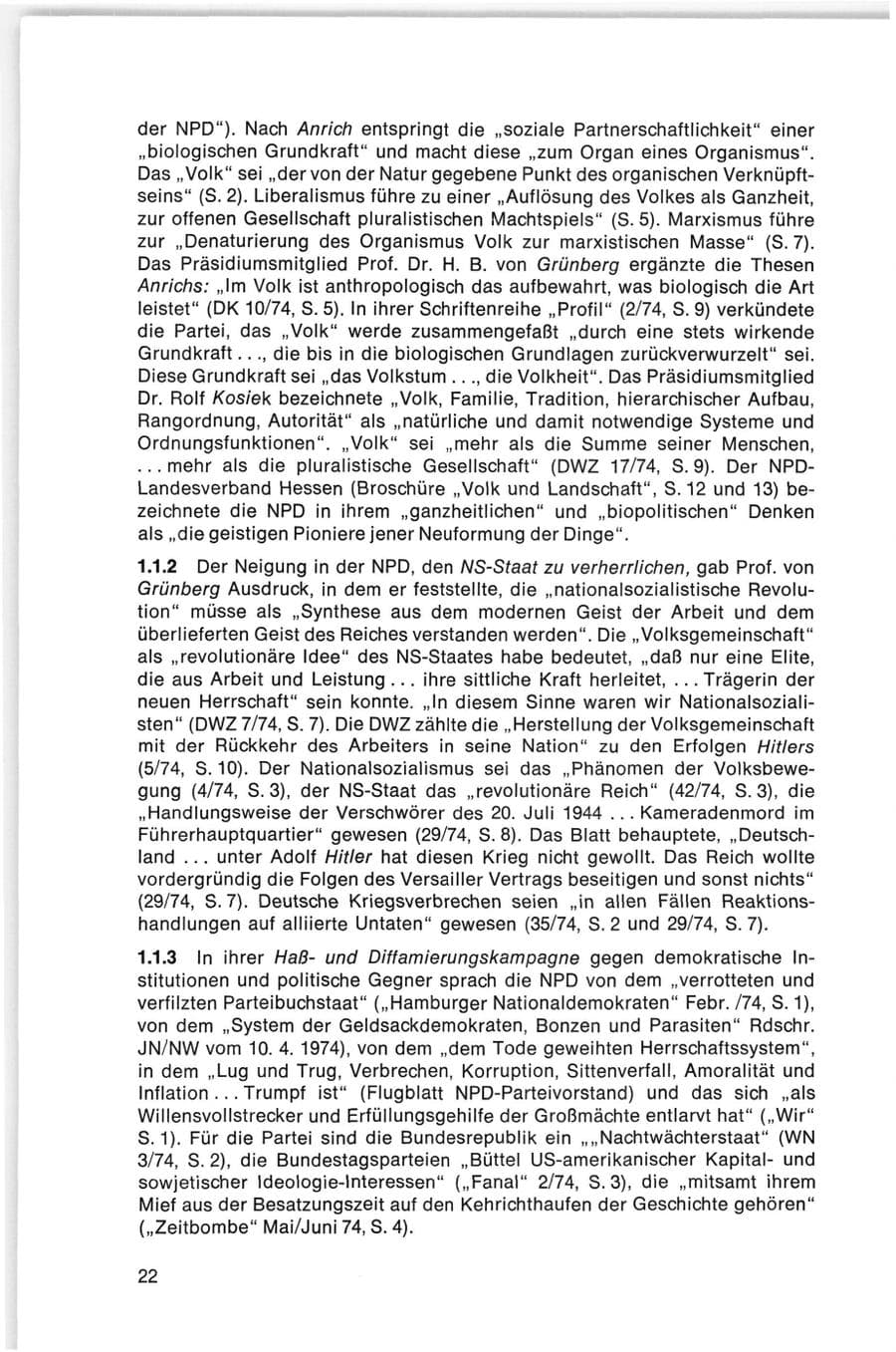 Seite 22 des Verfassungsschutzbericht 1974 Bund