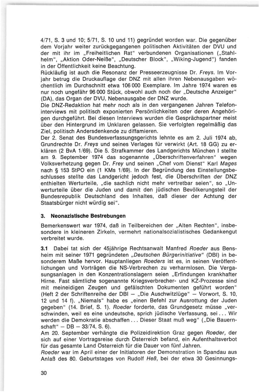 Seite 30 des Verfassungsschutzbericht 1974 Bund