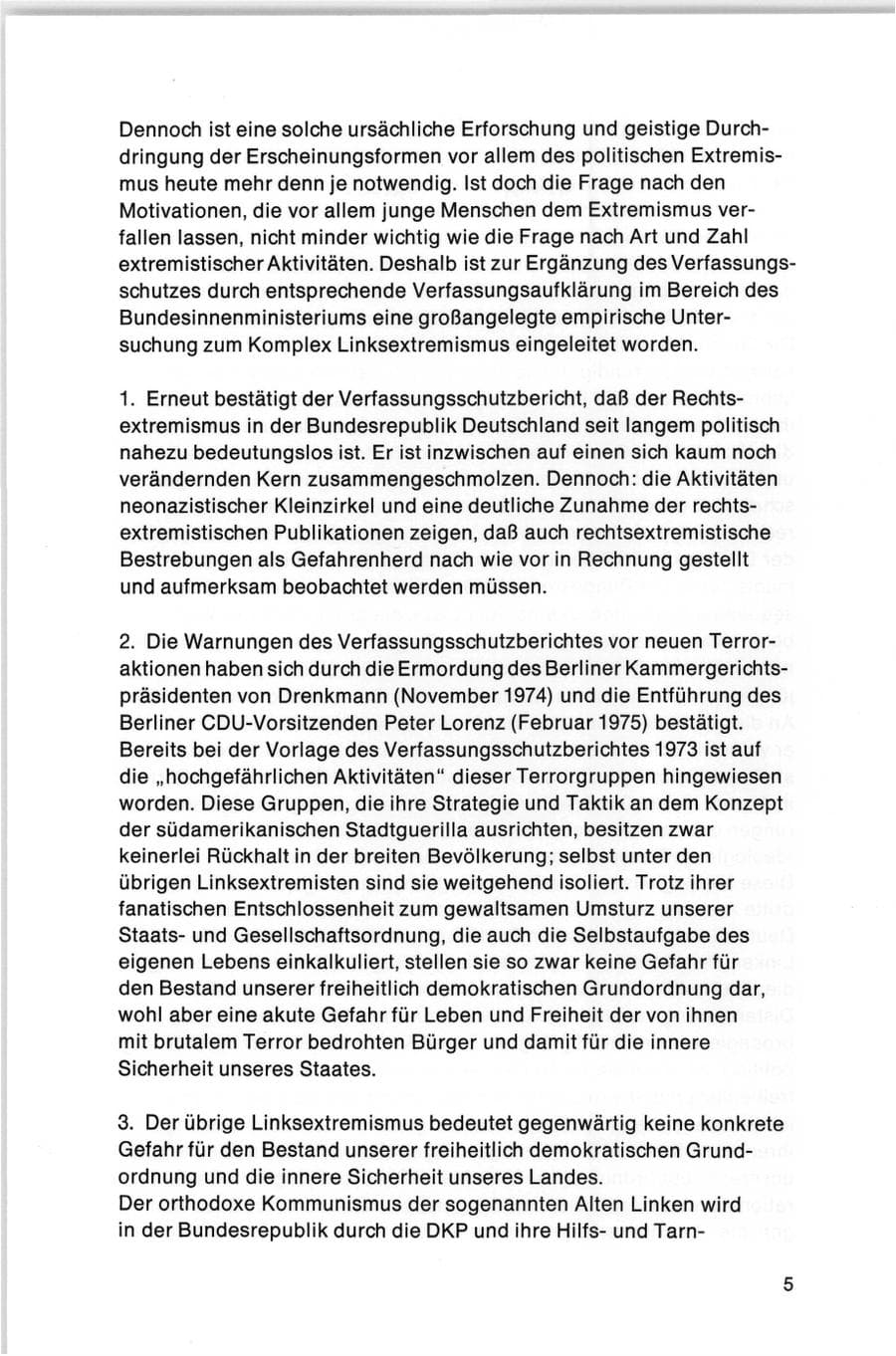 Seite 5 des Verfassungsschutzbericht 1974 Bund