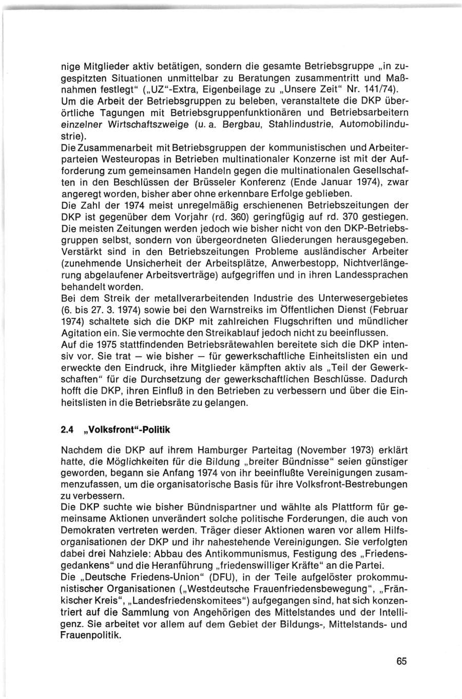 Seite 65 des Verfassungsschutzbericht 1974 Bund