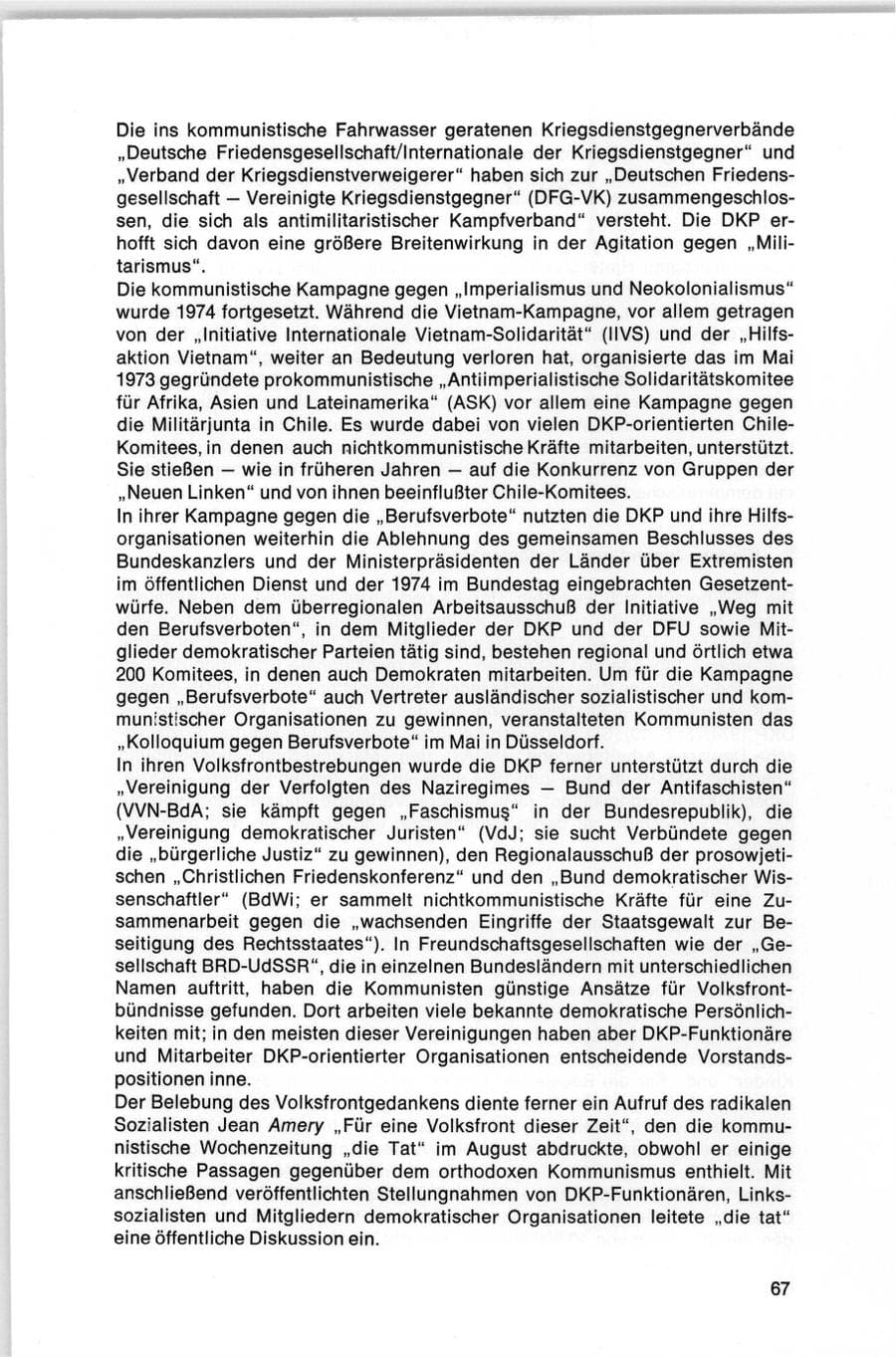 Seite 67 des Verfassungsschutzbericht 1974 Bund
