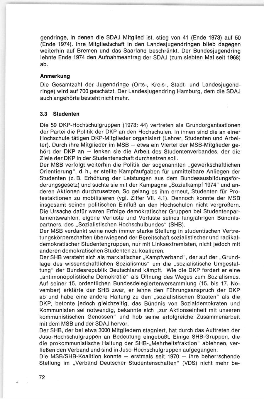 Seite 72 des Verfassungsschutzbericht 1974 Bund