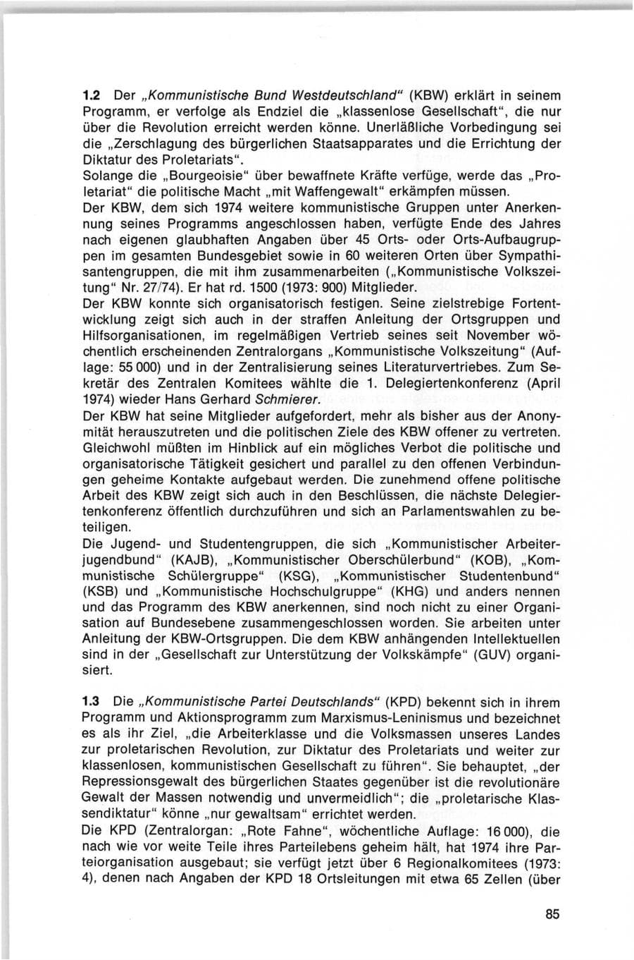 Seite 85 des Verfassungsschutzbericht 1974 Bund