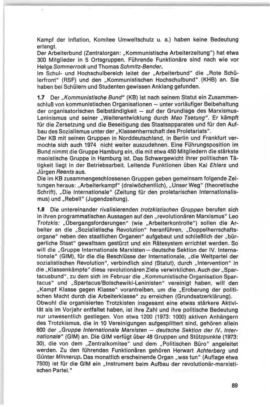 Seite 89 des Verfassungsschutzbericht 1974 Bund