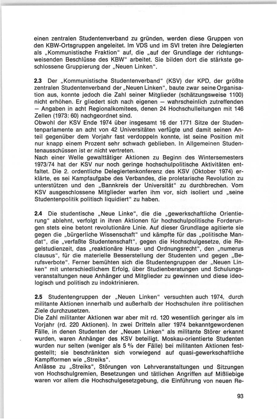 Seite 93 des Verfassungsschutzbericht 1974 Bund