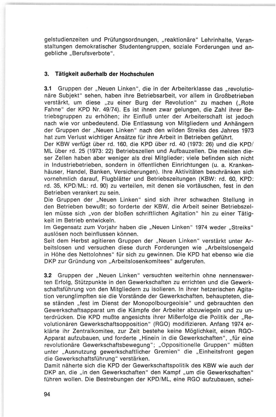Seite 94 des Verfassungsschutzbericht 1974 Bund