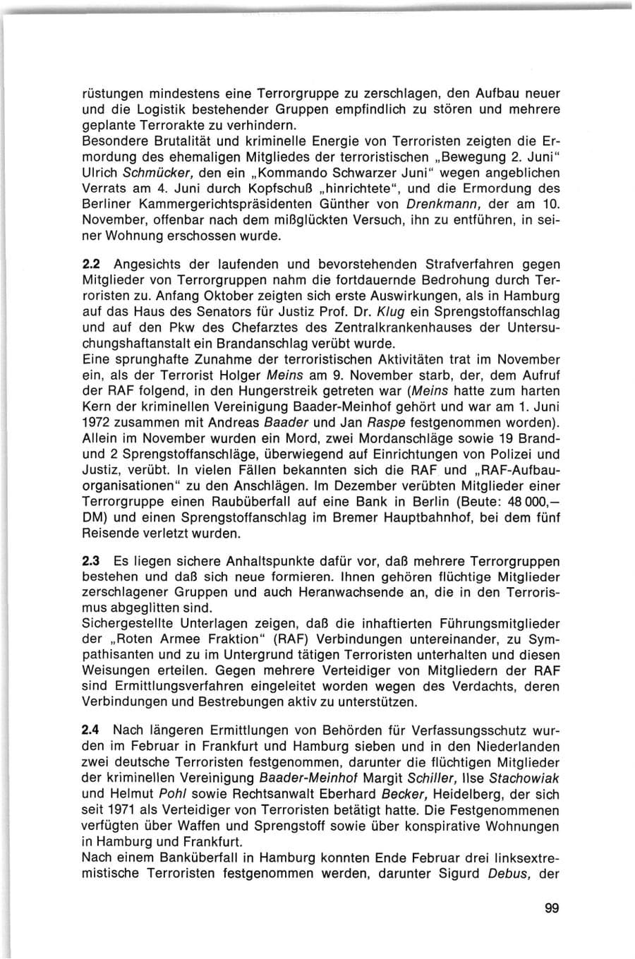 Seite 99 des Verfassungsschutzbericht 1974 Bund